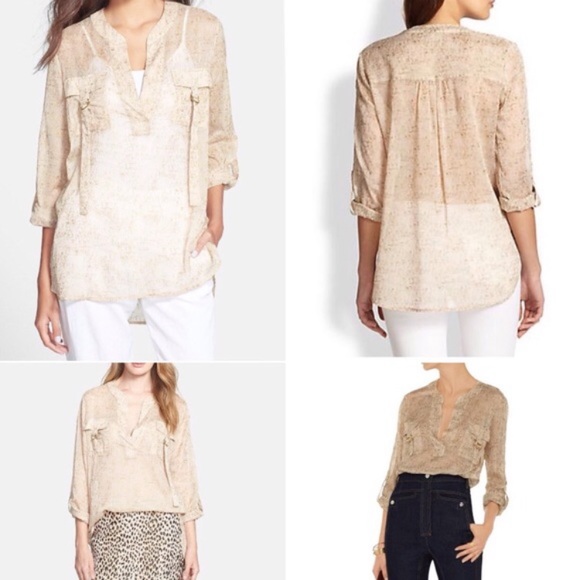 DVF 100% Silk ‘Danielle’ Crepe Blouse Roll Tab Long Sleeve Sheer Large - Picture 12 of 12